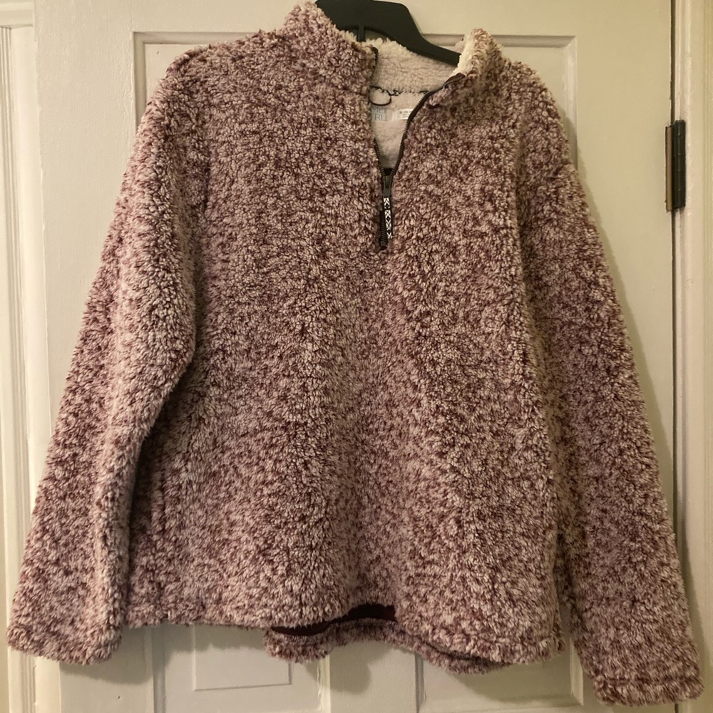 Magenta/Burgundy Quarter Zip Faux Sherpa